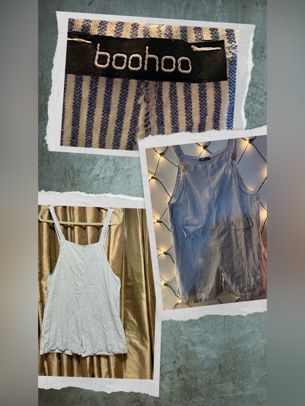 Boohoo Blue and White Striped Women’s Short Overalls